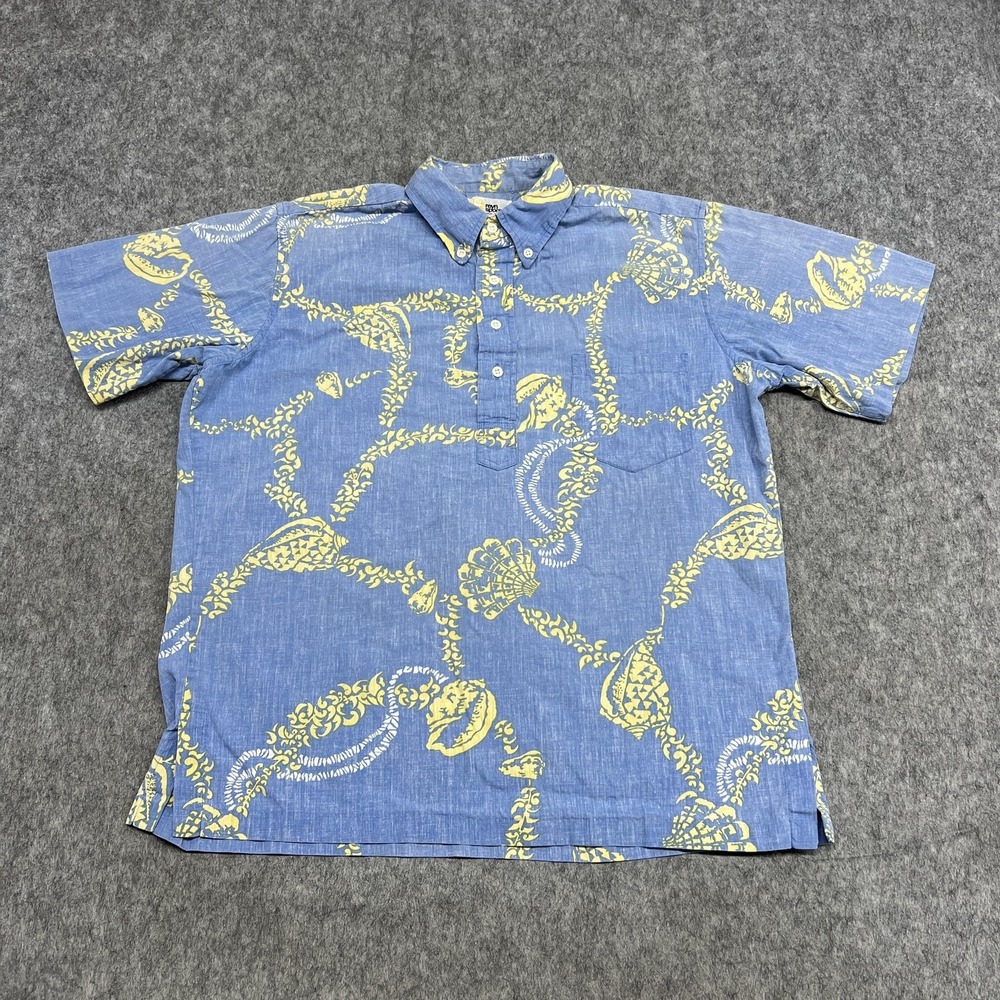 Vintage Reyn Spooner Shirt Mens L Blue Hawaiian Short Sleeve Aloha Shell 90s